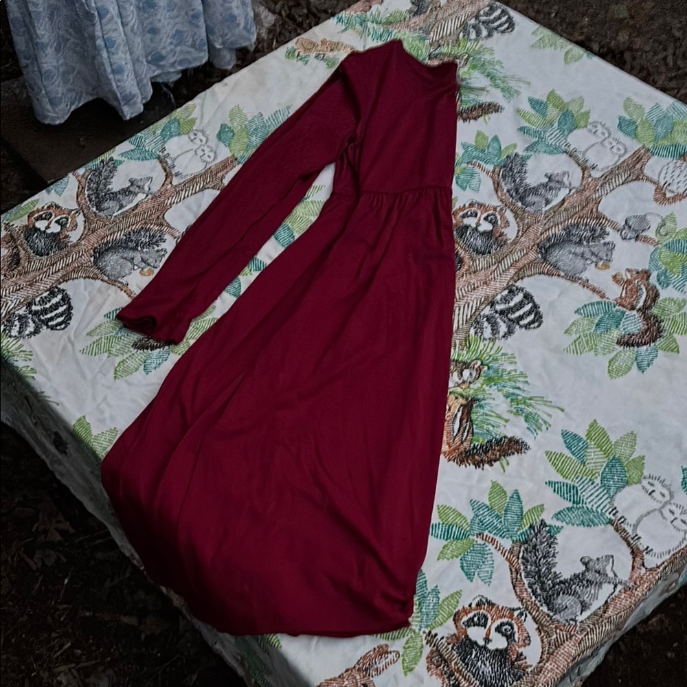 Zenana Outfitters Elegant Burgundy Long Sleeve MIDI Dress Red Wine Maroon M